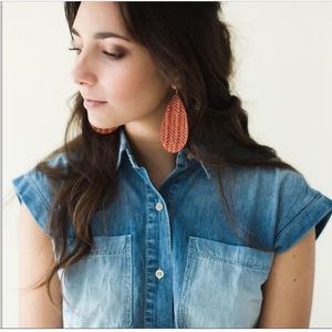 Nickel & Suede large leather knit teardrop earring in Rust